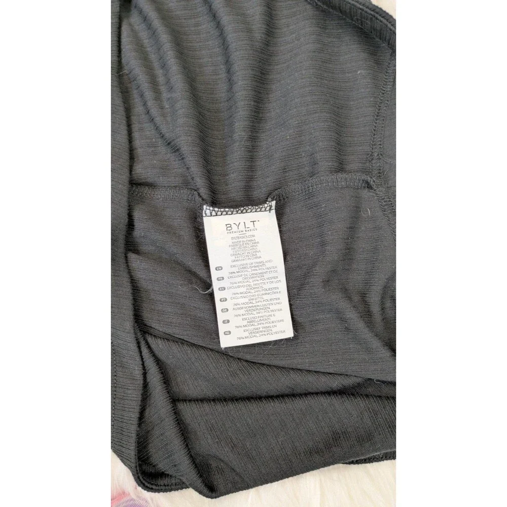 BYLT Premium Size Large Basics Ribbed Short Sleeve Open V Polo Shirt Mens Black - Picture 10 of 11